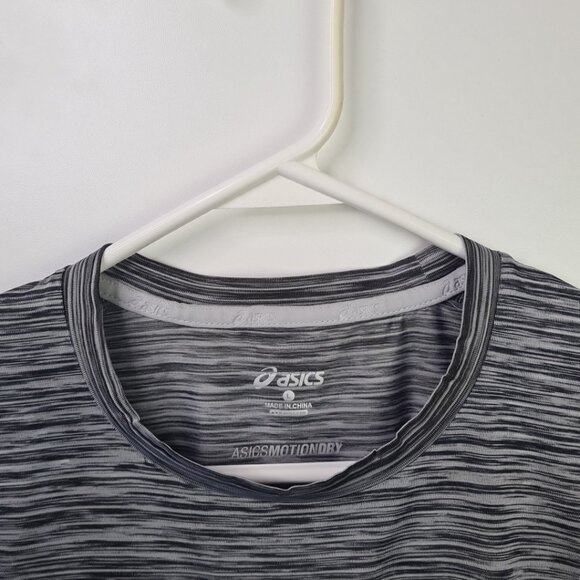 Asics Men’s Performance T-Shirt Gray Stripe Orange Panel Athletic Top Size L - Picture 3 of 7